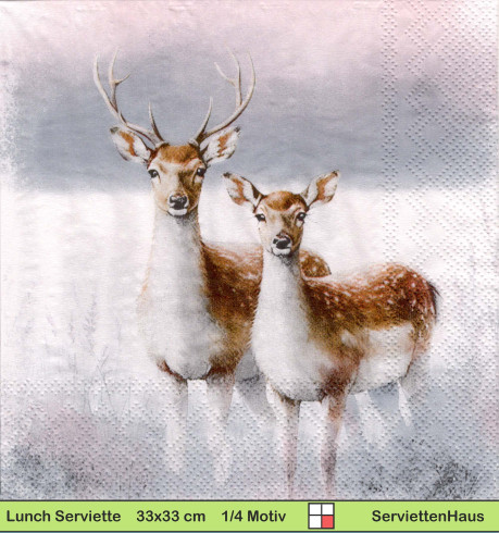 Hirsch und Reh im Schnee - 1 Lunch Serviette